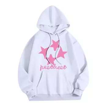 Толстовки для девочек-подростков с длинным рукавом и принтом букв, повседневные графические толстовки с капюшоном, пуловер с завязками, симпатичная толстовка большого размера L белый