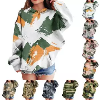 Толстовки для девочек-подростков, толстовки с длинным рукавом, пуловер с завязками, симпатичная толстовка большого размера 100 армия зеленый