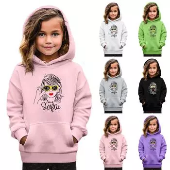 Толстовки для девочек-подростков, толстовки с длинным рукавом, пуловер с завязками, симпатичная толстовка большого размера 110 чёрный