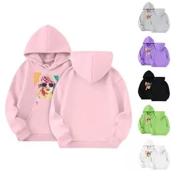 Толстовки для девочек-подростков, толстовки с длинным рукавом, пуловер с завязками, симпатичная толстовка большого размера 110 чёрный