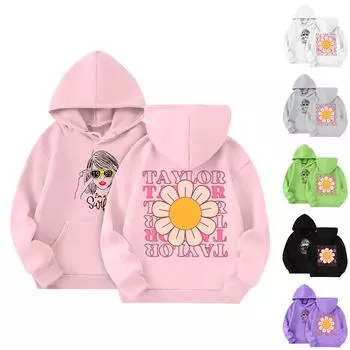 Толстовки для девочек-подростков, толстовки с длинным рукавом, пуловер с завязками, симпатичная толстовка большого размера 110 чёрный