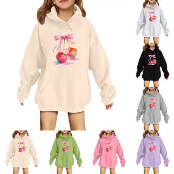 Толстовки для девочек-подростков, толстовки с длинным рукавом, пуловер с завязками, симпатичная толстовка большого размера 110 бежевый