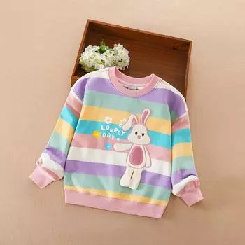 Толстовки для девочек, весенне-осенний пуловер, топы, детская хлопковая милая одежда с круглым воротником, детский свитшот в полоску с принтом тай-дай