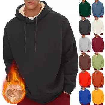 Толстовки для мужчин с длинным рукавом флис повседневный пушистый свитер с капюшоном теплый зимний XL красный