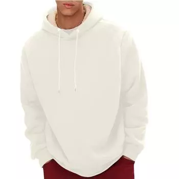 Толстовки для мужчин с длинным рукавом флис повседневный пушистый свитер с капюшоном теплый зимний M