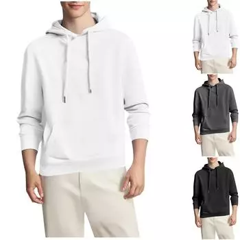 Толстовки для мужчин с длинным рукавом флисовый повседневный пуловер теплый зимний M чёрный