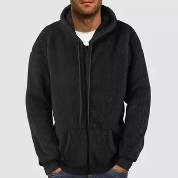 Толстовки для мужчин с длинным рукавом из флиса, повседневные, пушистые, с круглым вырезом, теплые, зимние M чёрный
