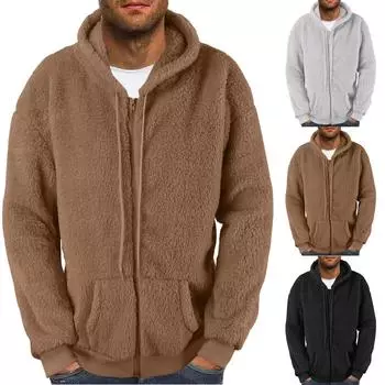 Толстовки для мужчин с длинным рукавом из флиса, повседневные, пушистые, с круглым вырезом, теплые, зимние M чёрный