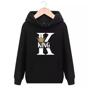 Толстовки для пар для мужчин и женщин, толстовки с капюшоном с принтом «Король и королева», унисекс, повседневные топы, уличная одежда, подарки на день святого Валентина S