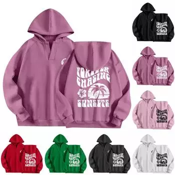 Толстовки для женщин, осенняя мода, повседневное искусство, цветы, буквенный рисунок, топы с v-образным вырезом, свободные блузки с длинными рукавами XXL зелёный