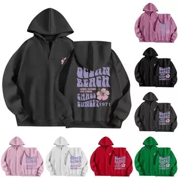 Толстовки для женщин, осенняя мода, повседневное искусство, цветы, буквенный рисунок, топы с v-образным вырезом, свободные блузки с длинными рукавами S