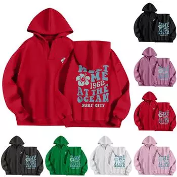 Толстовки для женщин, осенняя мода, повседневное искусство, цветы, буквенный рисунок, топы с v-образным вырезом, свободные блузки с длинными рукавами XL чёрный