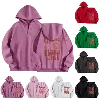 Толстовки для женщин, осенняя мода, повседневное искусство, цветы, буквенный рисунок, топы с v-образным вырезом, свободные блузки с длинными рукавами S зелёный