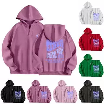 Толстовки для женщин, осенняя мода, повседневное искусство, цветы, буквенный рисунок, топы с v-образным вырезом, свободные блузки с длинными рукавами S