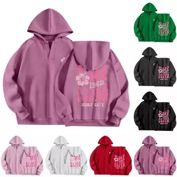 Толстовки для женщин, осенняя мода, повседневное искусство, цветы, буквенный рисунок, топы с v-образным вырезом, свободные блузки с длинными рукавами L чёрный