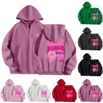 Толстовки для женщин, осенняя мода, повседневное искусство, цветы, буквенный рисунок, топы с v-образным вырезом, свободные блузки с длинными рукавами L чёрный