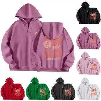 Толстовки для женщин, осенняя мода, повседневное искусство, цветы, буквенный рисунок, топы с v-образным вырезом, свободные блузки с длинными рукавами XL зелёный