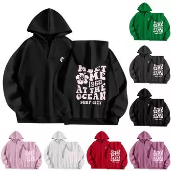 Толстовки для женщин, осенняя мода, повседневное искусство, цветы, буквенный рисунок, топы с v-образным вырезом, свободные блузки с длинными рукавами L чёрный