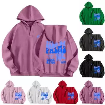 Толстовки для женщин, осенняя мода, повседневное искусство, цветы, буквенный рисунок, топы с v-образным вырезом, свободные блузки с длинными рукавами XL чёрный