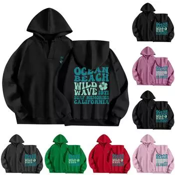 Толстовки для женщин, осенняя мода, повседневное искусство, цветы, буквенный рисунок, топы с v-образным вырезом, свободные блузки с длинными рукавами L чёрный