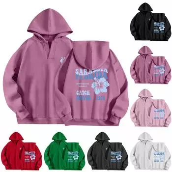 Толстовки для женщин, осенняя мода, повседневное искусство, цветы, буквенный рисунок, топы с v-образным вырезом, свободные блузки с длинными рукавами M