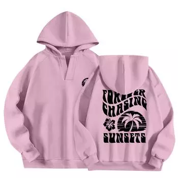 Толстовки для женщин, осенняя мода, повседневное искусство, цветы, буквенный рисунок, топы с v-образным вырезом, свободные блузки с длинными рукавами S розовый