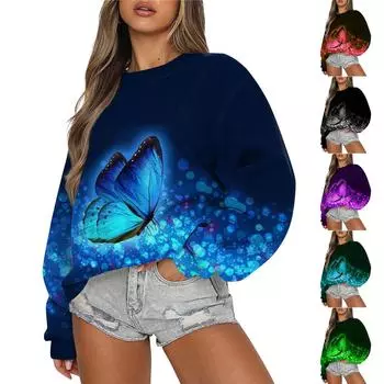 Толстовки для женщин, повседневные пуловеры с длинным рукавом и круглым вырезом, толстовки, топы M