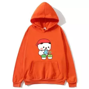 Толстовки DuDu и BuBu Pplanting Their Flowers, милые кавайные толстовки с изображением медведя панды, парная одежда для женщин, уличная одежда для улицы S