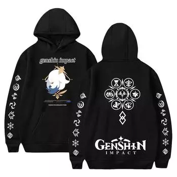 Толстовки Genshin Impact с капюшоном, осенние, с длинным рукавом, унисекс, пуловеры Harajuku, уличная одежда с рисунком, толстовка XS чёрный
