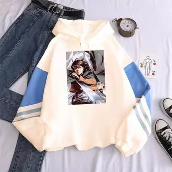 Толстовки Harajuku Anime Attack On Titan с принтом персонажа мультфильма Эрен, подходящие по цвету толстовки для женщин, модные толстовки большого размера XS бежевый