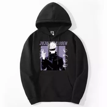 Толстовки Jujutsu Kaisen Mangas для мужчин и женщин Gojo Satoru, толстовки в стиле Харадзюку с графикой, повседневная мода, унисекс, спортивная одежда Moletom S чёрный