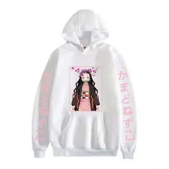 Толстовки Kimetsu No Yaiba Demon Slayer с принтом в стиле аниме Kamado Nezuko Harajuku Hoodie Unisex Y2k Clothing Sudadera XXXXL белый