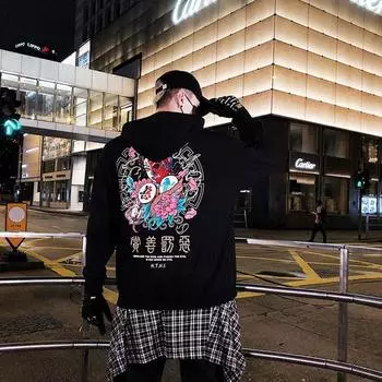 Толстовки мужские Ghost Japanese street Hooded Толстый пуловер Толстовка мужская уличная мода хип-хоп осенняя уличная одежда S