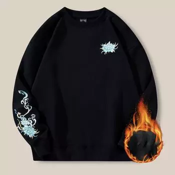 Толстовки мужские с круглым вырезом модные печатные толстовки с длинным рукавом свободные бархатные толстовки топы повседневные M