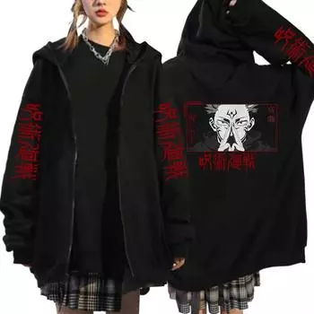 Толстовки на молнии Jujutsu Kaisen Harajuku Ryomen Sukuna Zipper Black Jackets Clothing Harajuku Oversize Streetwear Sweatshirts S чёрный