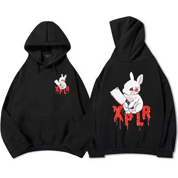 Толстовки Rabbit Xplr-r Sam and Colby Streetwear Унисекс Хип-хоп Зимние толстовки с длинным рукавом с капюшоном и графическим принтом L чёрный