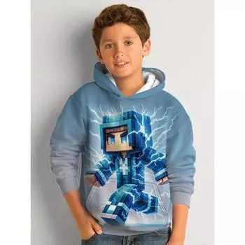 Толстовки с 3D-печатью Крутые молнии Геометрические блоки Спортивные Уютные Детские Унисекс Повседневные Удобные Новинки Толстовки Осень Зима 100
