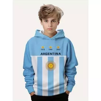 Толстовки с 3D-принтом флага Аргентины для мальчиков, повседневный графический дизайн из эластичной ткани, удобная одежда на весну/осень 100
