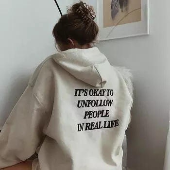 Толстовки с буквенным принтом, женские утепленные толстовки с капюшоном, стильные свободные универсальные толстовки с капюшоном для подростков, винтажные S чёрный