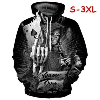 Толстовки с черепом для покера, мужские/женские толстовки с капюшоном в уличном стиле с 3D забавным роком S