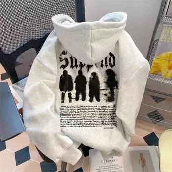 Толстовки с готической надписью и графическим принтом, свободная уличная толстовка с капюшоном, флисовая толстовка с капюшоном в стиле хип-хоп, винтажная одежда 2000 года M(40-50KG)
