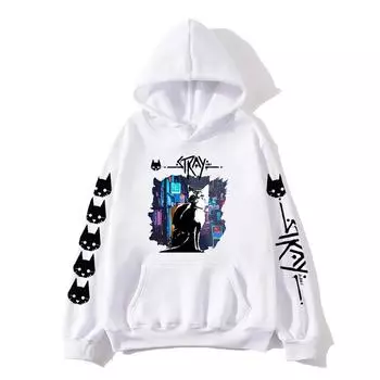 Толстовки с графическим принтом Stray Cat Game Kawaii Cartoon StrayGame Printed Sweatshirts Men/Women Unisex Harajuku Pullovers Aesthetic Autumn XS серый