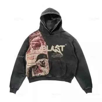 Толстовки с графическим принтом Y2k большого размера с капюшоном Gothic Grunge Loose Hoodies Pocket Long Sleeve Hoody M белый