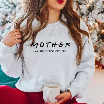 Толстовки с графическим рисунком для мамы и друзей, женские повседневные свободные хлопковые толстовки с круглым вырезом, зимняя одежда для женщин, подарок для мамы S чёрный