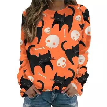 Толстовки с изображением летучей мыши на Хэллоуин, толстовки с принтом кота в 3D, женские толстовки с длинным рукавом, уличная одежда Y2k, свободные свитера, топы, женская одежда XXS