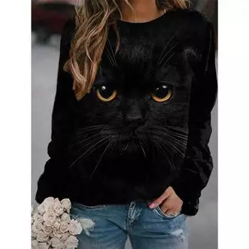 Толстовки с изображением животных Kawaii Cute Cat Floral 3D Print Толстовки женские толстовки Y2k Streetwear Свободные пуловеры Топы Женская одежда S