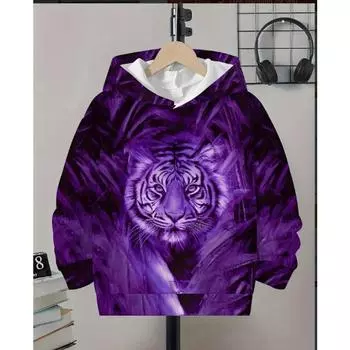 Толстовки с капюшоном 3D-принт Животные Тигр Графические толстовки для мальчиков и девочек Унисекс Толстовка с капюшоном для детей Мода Большие размеры 100