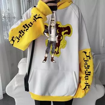 Толстовки с капюшоном Asta Black Clover Japan Anime для мужчин Harajuku Y2k Cartoon Streetwear повседневные зимние модные толстовки с капюшоном с длинным рукавом xs чёрный