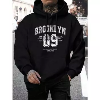 Толстовки с капюшоном Brooklyn 89 Letter Print Мужская мода Удобная толстовка с капюшоном Осенняя мягкая флисовая мужская толстовка с капюшоном Карманный карман Теплые топы Толстовки и свитшоты Мужские S белый
