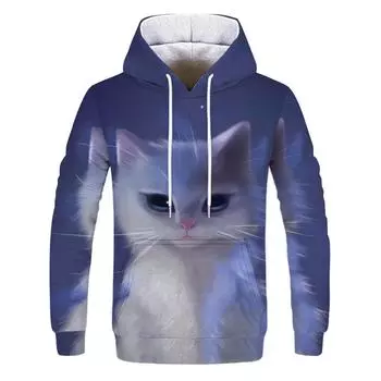 Толстовки с капюшоном Cartoon kawaii с 3D-принтом Cat oversize для мужчин и женщин, пуловер с длинным рукавом, с капюшоном, топы sudaderas S